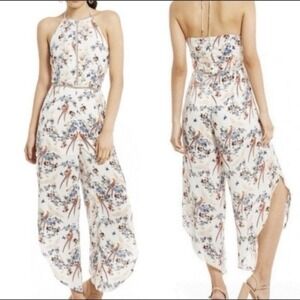 NWT Gianni Bini Candace Floral Halter Jumpsuit Women's L Cut Out Back  Bohemian